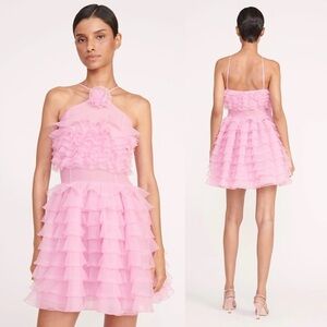 STAUD Florian Ruffled Layers Mini Dress Tulip Pink NEW with tags